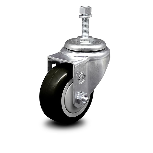 3 Inch Black Polyurethane Wheel Swivel 3/8 Inch Threaded Stem Caster SCC
